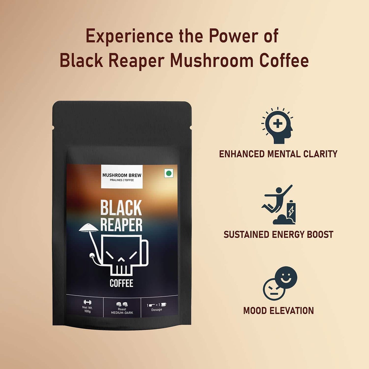 Black Reaper Mushroom Coffee Blend (100g) - Instant Coffee