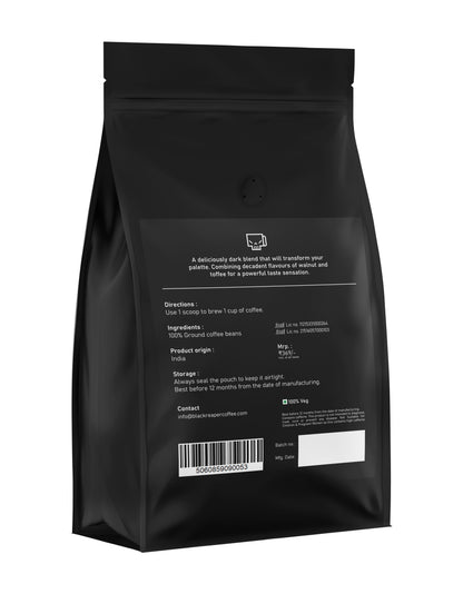 Strong black coffee shoreditch blend back side